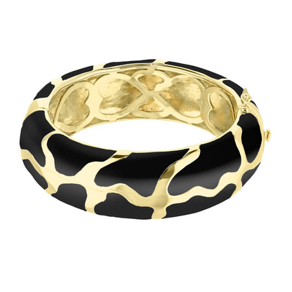 Puzzle Bangle hinged bracelet gold-tone with black enamel camouflage pattern and safety lock on Tampa Home & Garden Store