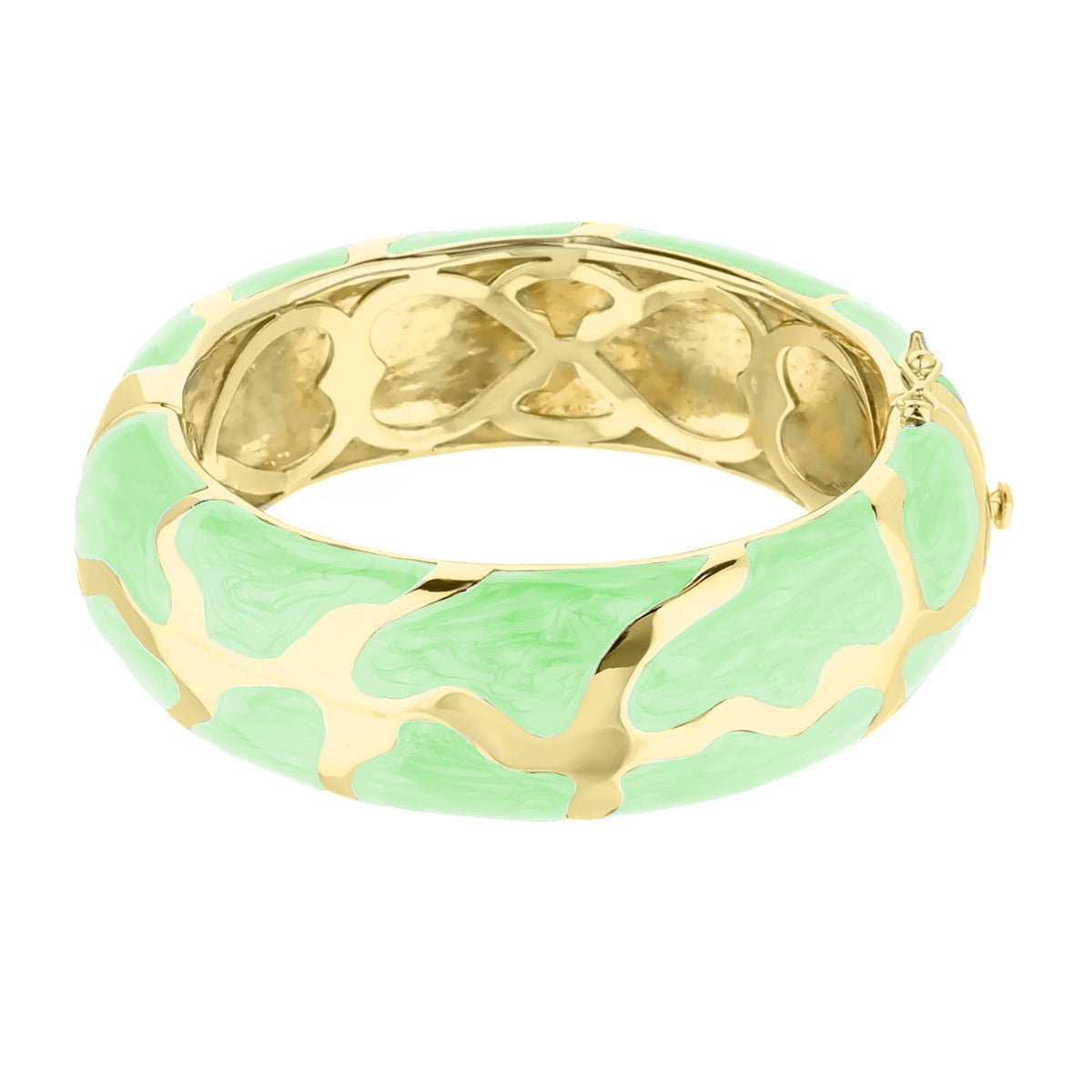 Puzzle Bangle by Lauren G Adams, gold-tone hinged bangle with mint green enamel on Tampa Home & Garden Store