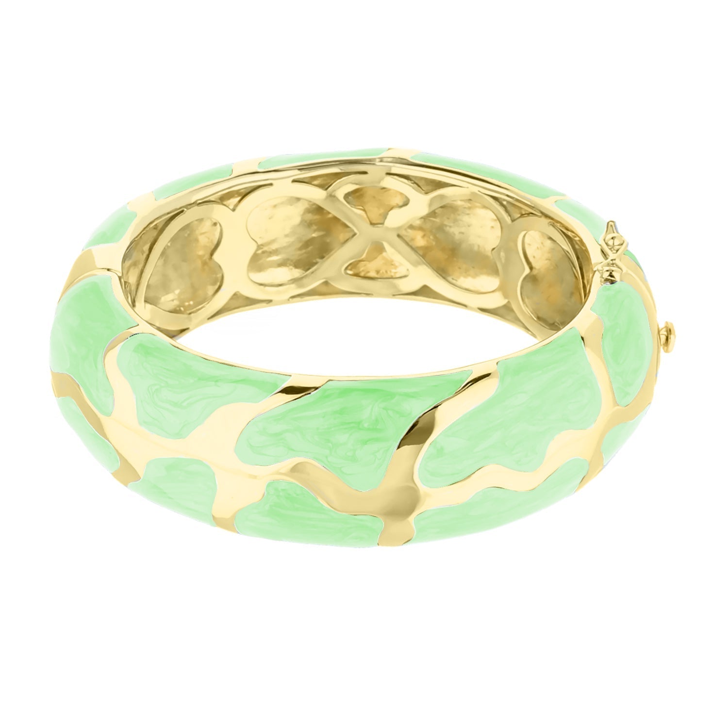 Puzzle Bangle by Lauren G Adams, gold-tone hinged bangle with mint green enamel on Tampa Home & Garden Store