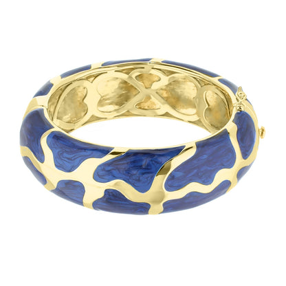 Puzzle Bangle hinged bracelet with safety lock in gold-tone blue enamel camo by Lauren G Adams on Tampa Home & Garden Store