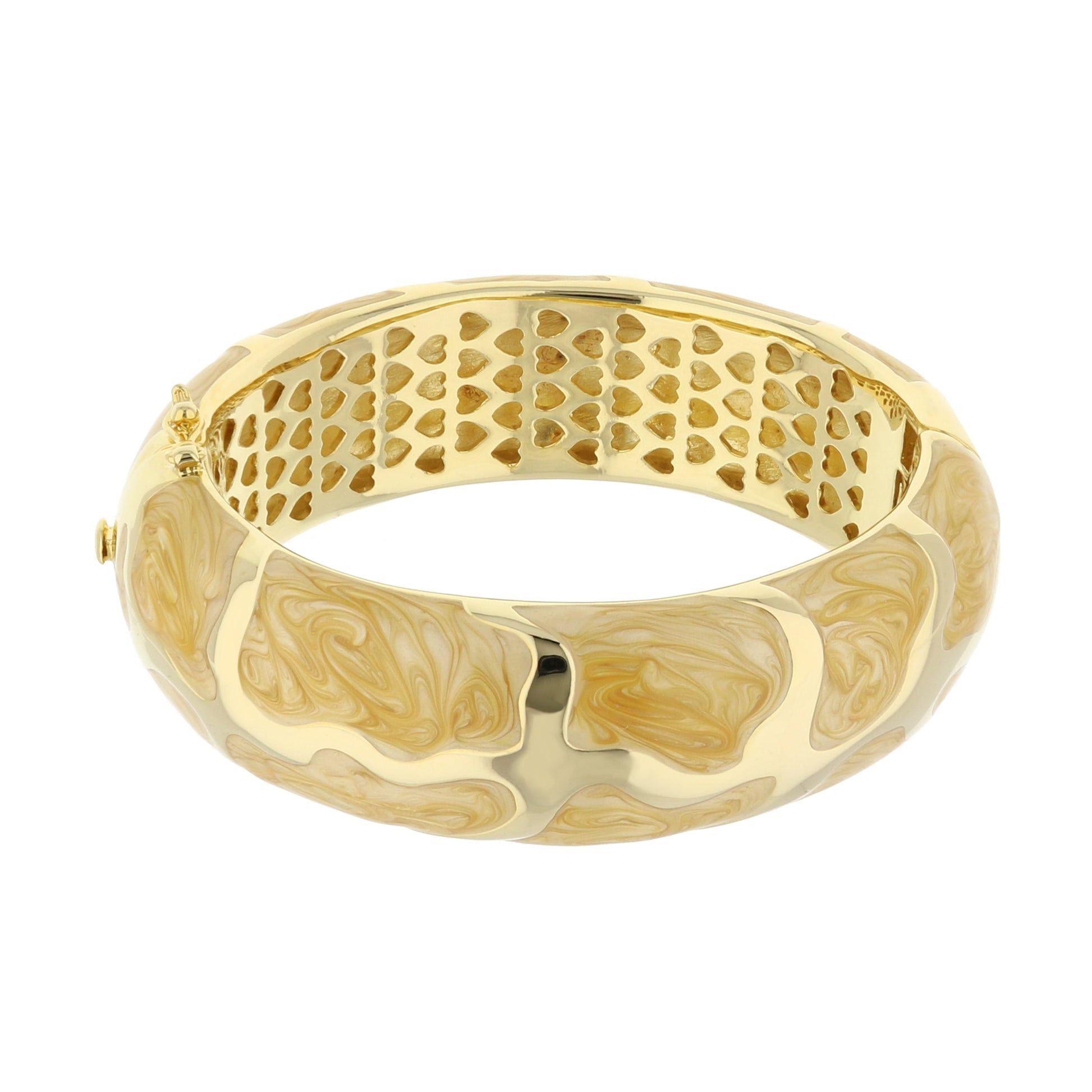 Puzzle Bangle by Lauren G Adams hinged bracelet in gold with heart lattice and safety lock on Tampa Home & Garden Store