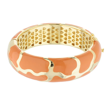 Puzzle Bangle hinged bracelet by Lauren G Adams with coral enamel puzzle and gold-tone finish on Tampa Home & Garden Store