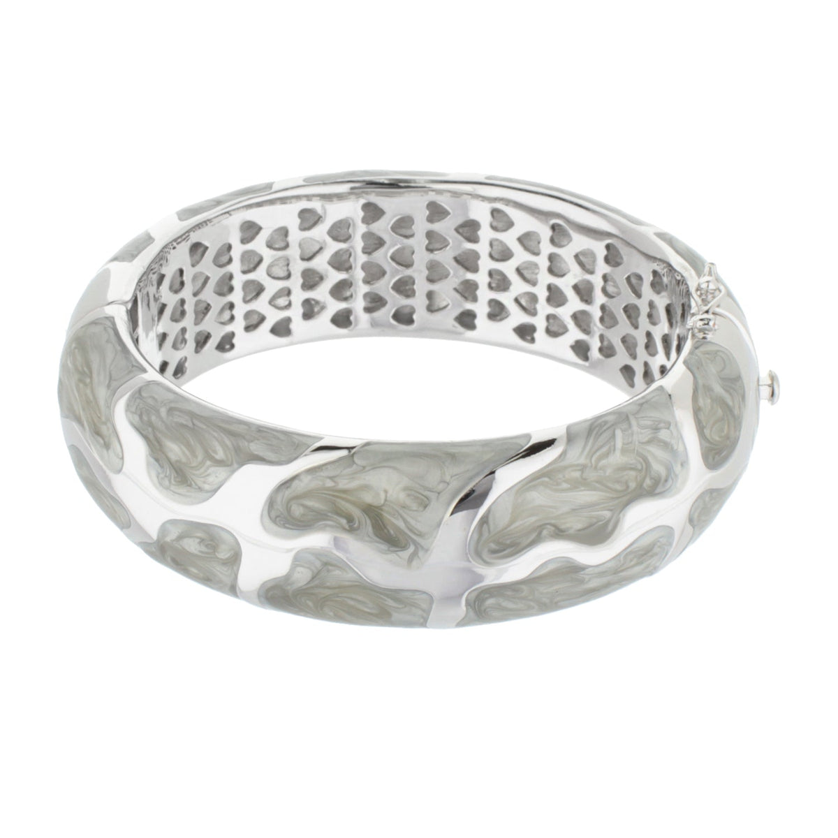 Puzzle Bangle Lauren G Adams, silver-tone hinged bracelet with safety lock and puzzle motif on Tampa Home & Garden Store