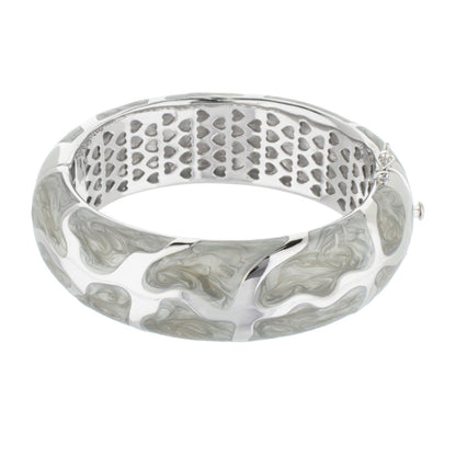 Puzzle Bangle Lauren G Adams, silver-tone hinged bracelet with safety lock and puzzle motif on Tampa Home & Garden Store