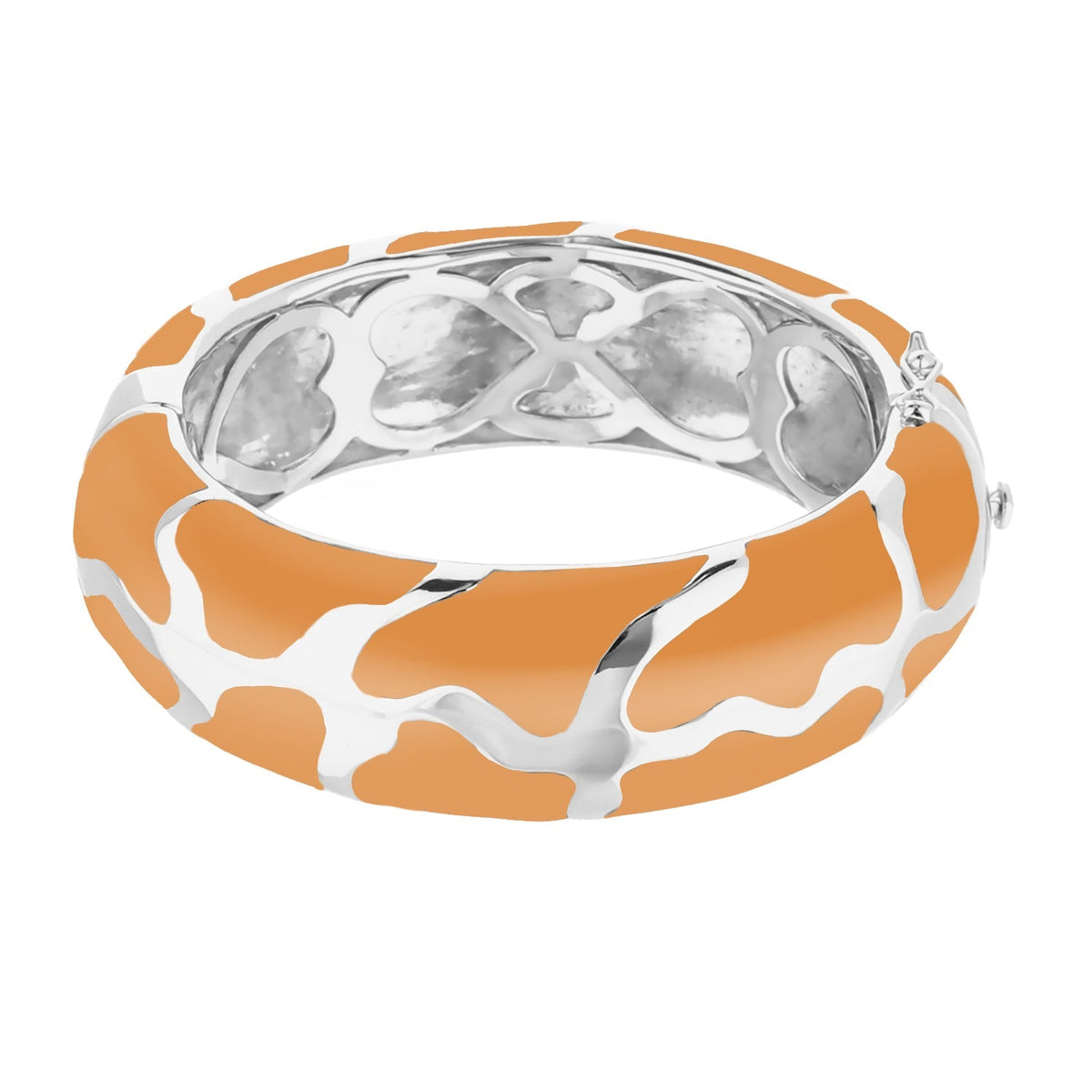 Puzzle Bangle hinged bracelet orange camo enamel with silver lattice by Lauren G Adams on Tampa Home & Garden Store