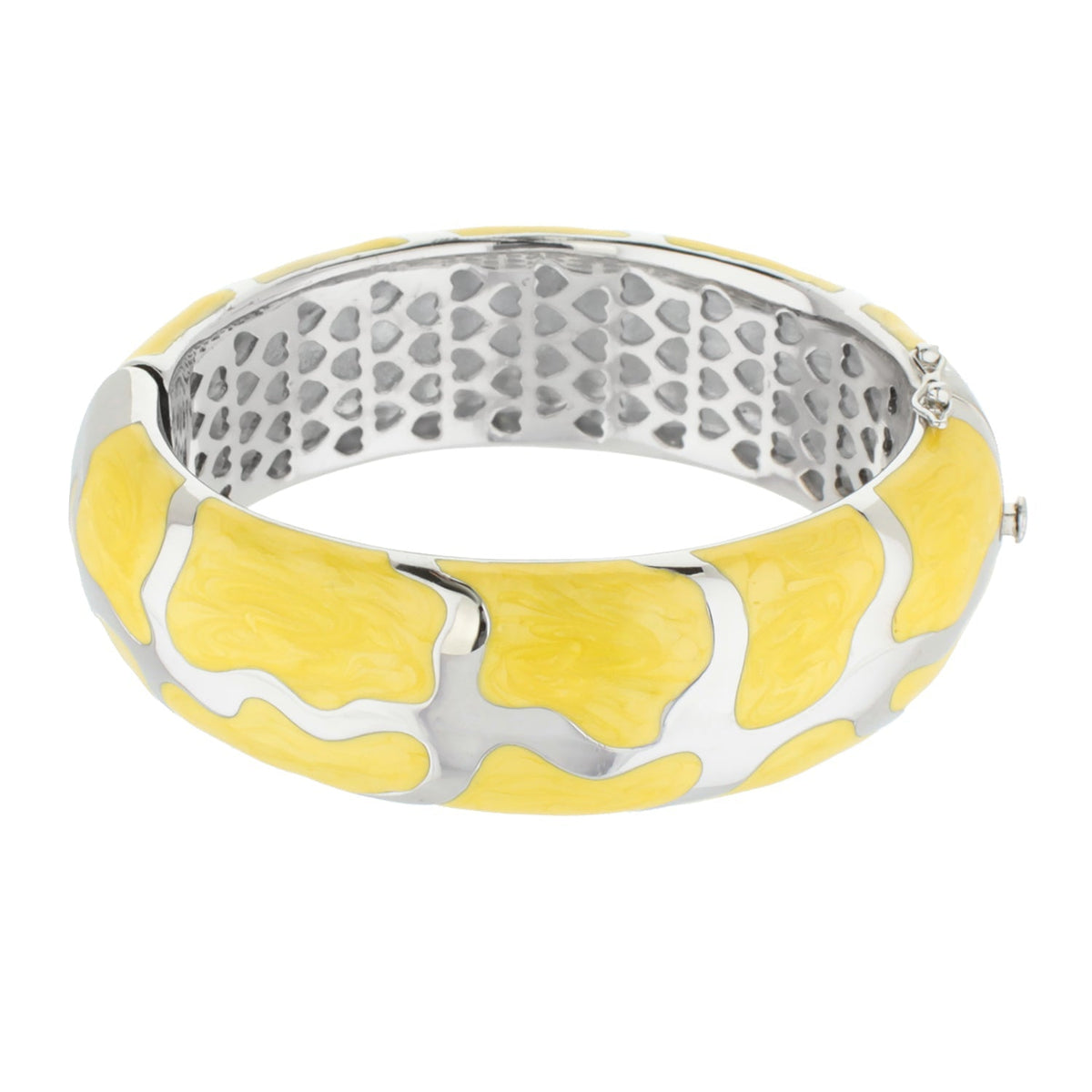 Puzzle Bangle by Lauren G Adams, hinged bracelet with yellow enamel puzzle pattern on Tampa Home & Garden Store