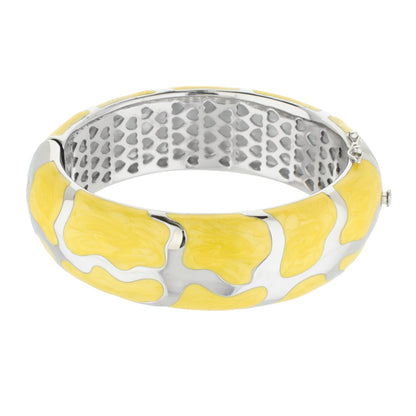 Puzzle Bangle by Lauren G Adams, hinged bracelet with yellow enamel puzzle pattern on Tampa Home & Garden Store