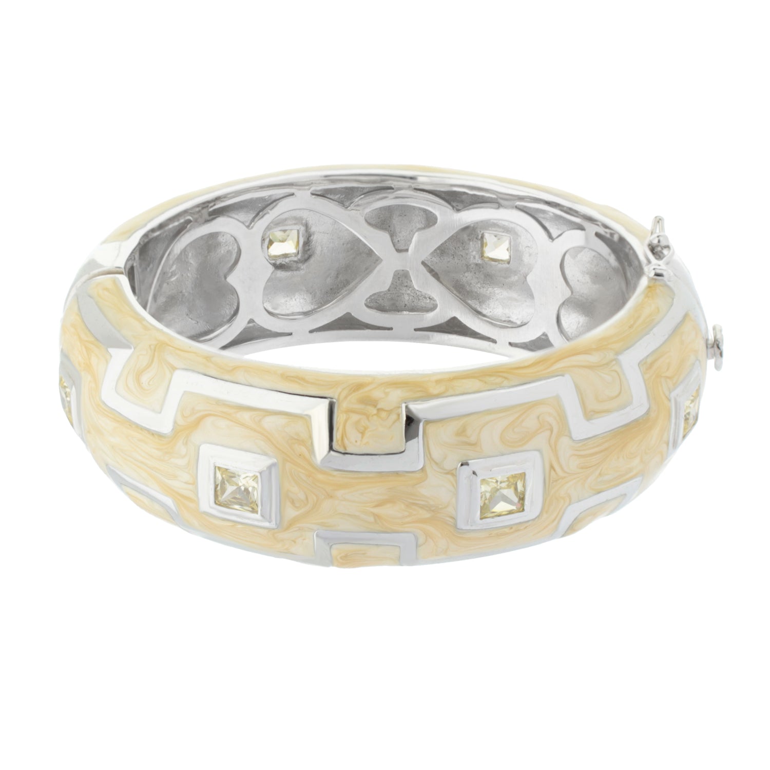 Greek Key Bangle bracelet cream marbled enamel with silver-tone trim by Lauren G Adams on Tampa Home & Garden Store