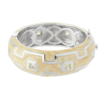 Greek Key Bangle bracelet cream marbled enamel with silver-tone trim by Lauren G Adams on Tampa Home & Garden Store