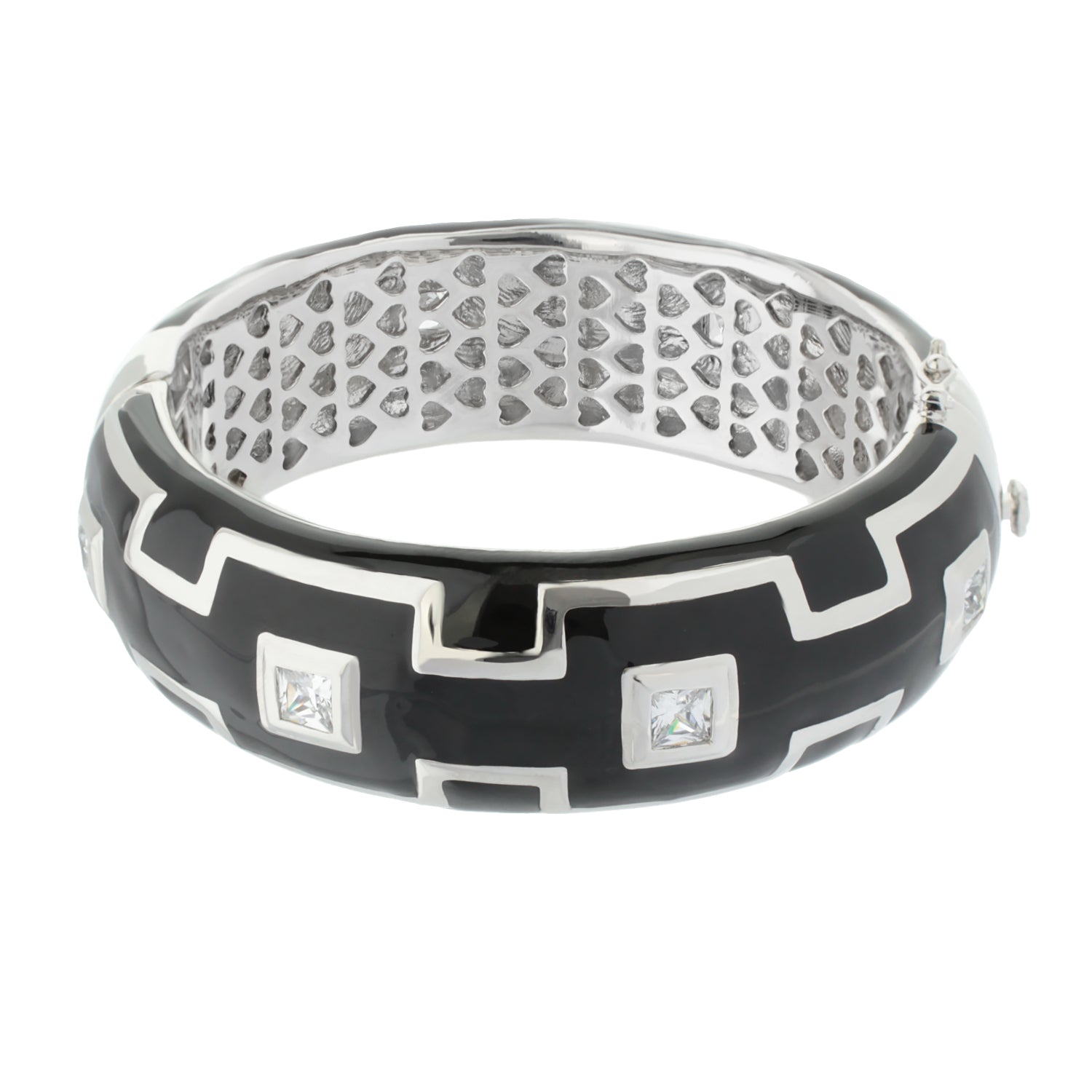 Greek Key Bangle bracelet by Lauren G Adams in black enamel with silver key motif and crystals on Tampa Home & Garden Store