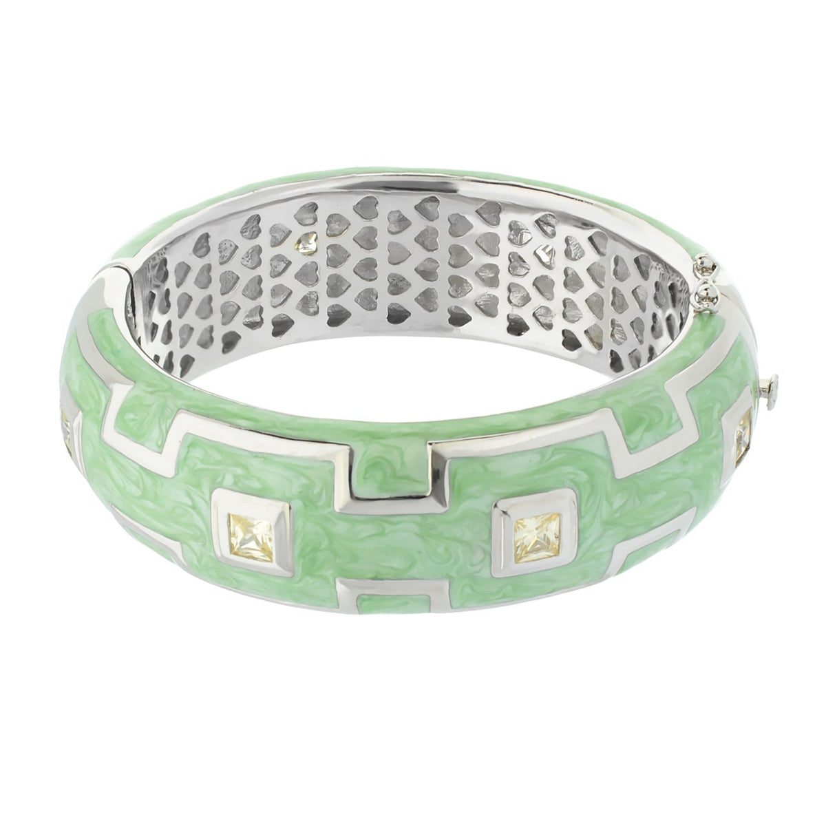 Greek Key Bangle in mint green enamel with pattern and crystal accents by Lauren G Adams on Tampa Home & Garden Store