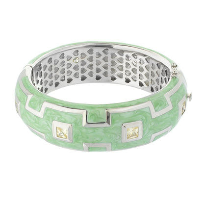 Greek Key Bangle in mint green enamel with pattern and crystal accents by Lauren G Adams on Tampa Home & Garden Store