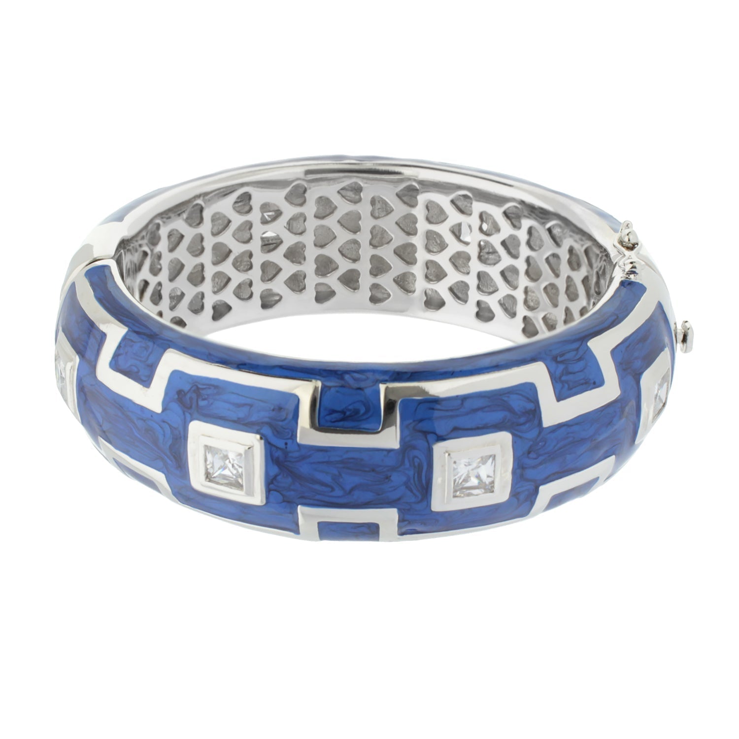 Greek Key Bangle blue enamel with silver-tone trim and square crystal accents by Lauren G Adams on Tampa Home & Garden Store