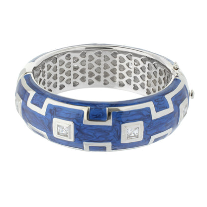 Greek Key Bangle blue enamel with silver-tone trim and square crystal accents by Lauren G Adams on Tampa Home & Garden Store
