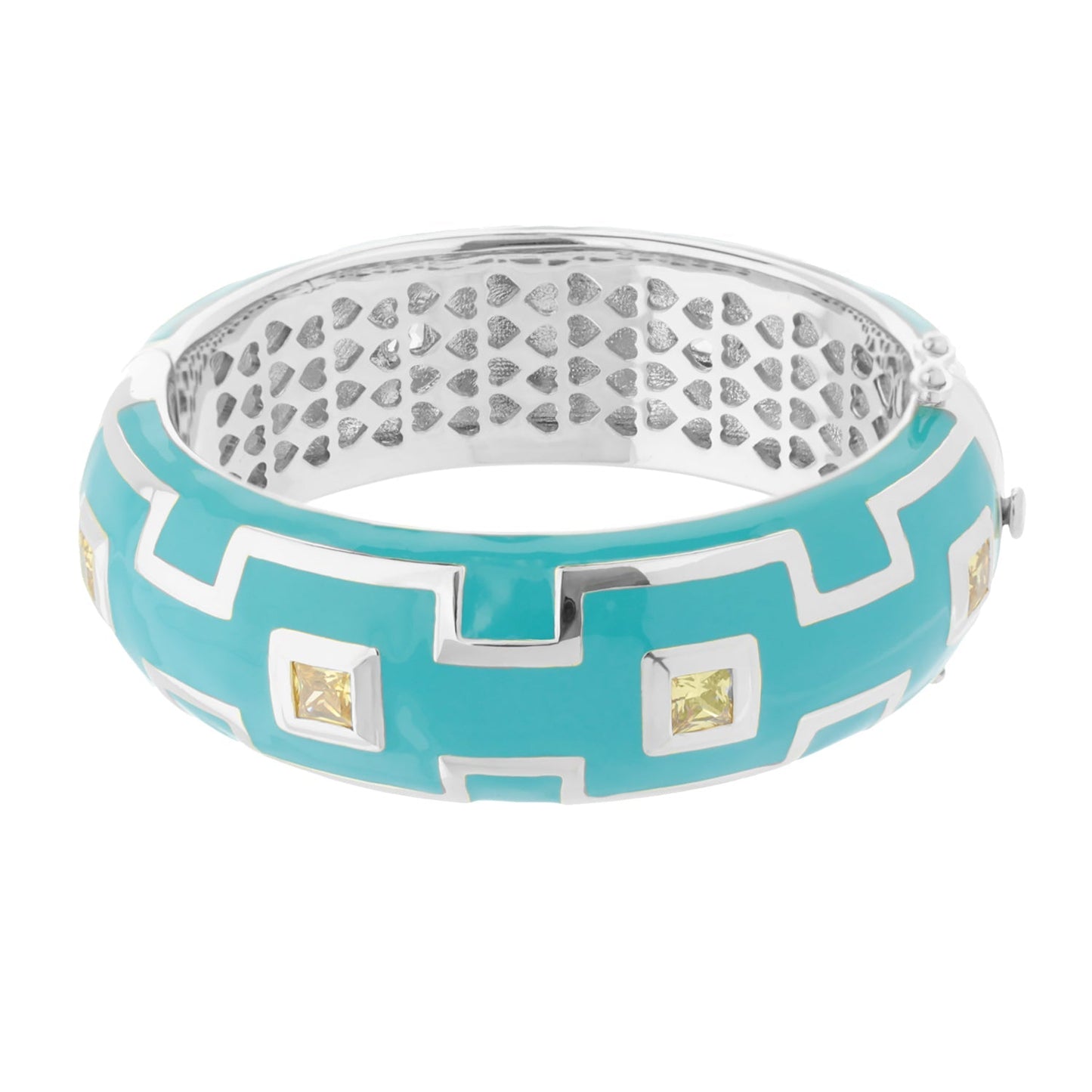 Greek Key Bangle turquoise with white pattern and yellow gems Lauren G Adams bracelet on Tampa Home & Garden Store