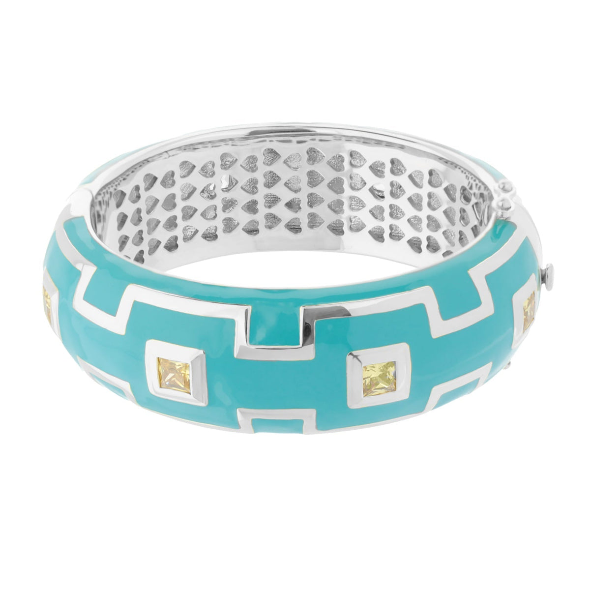 Greek Key Bangle turquoise with white pattern and yellow gems Lauren G Adams bracelet on Tampa Home & Garden Store