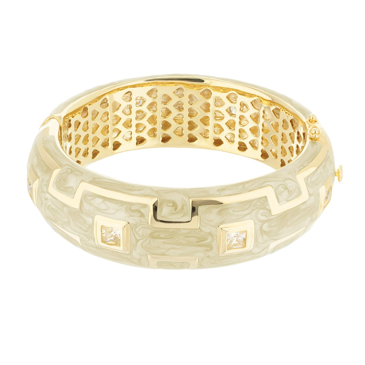 Greek Key Bangle by Lauren G Adams in gold-tone with key motifs and crystal accents on Tampa Home & Garden Store