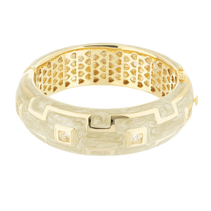 Greek Key Bangle by Lauren G Adams in gold-tone with key motifs and crystal accents on Tampa Home & Garden Store