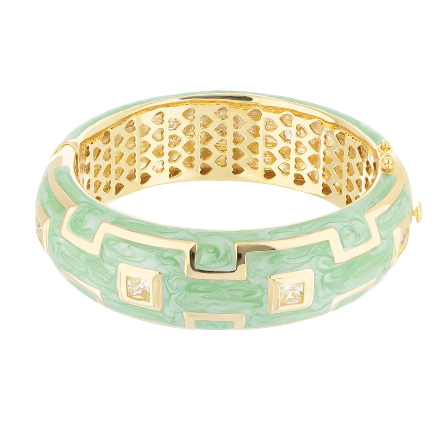 Greek Key Bangle by Lauren G Adams in mint green enamel with gold-tone trim on Tampa Home & Garden Store