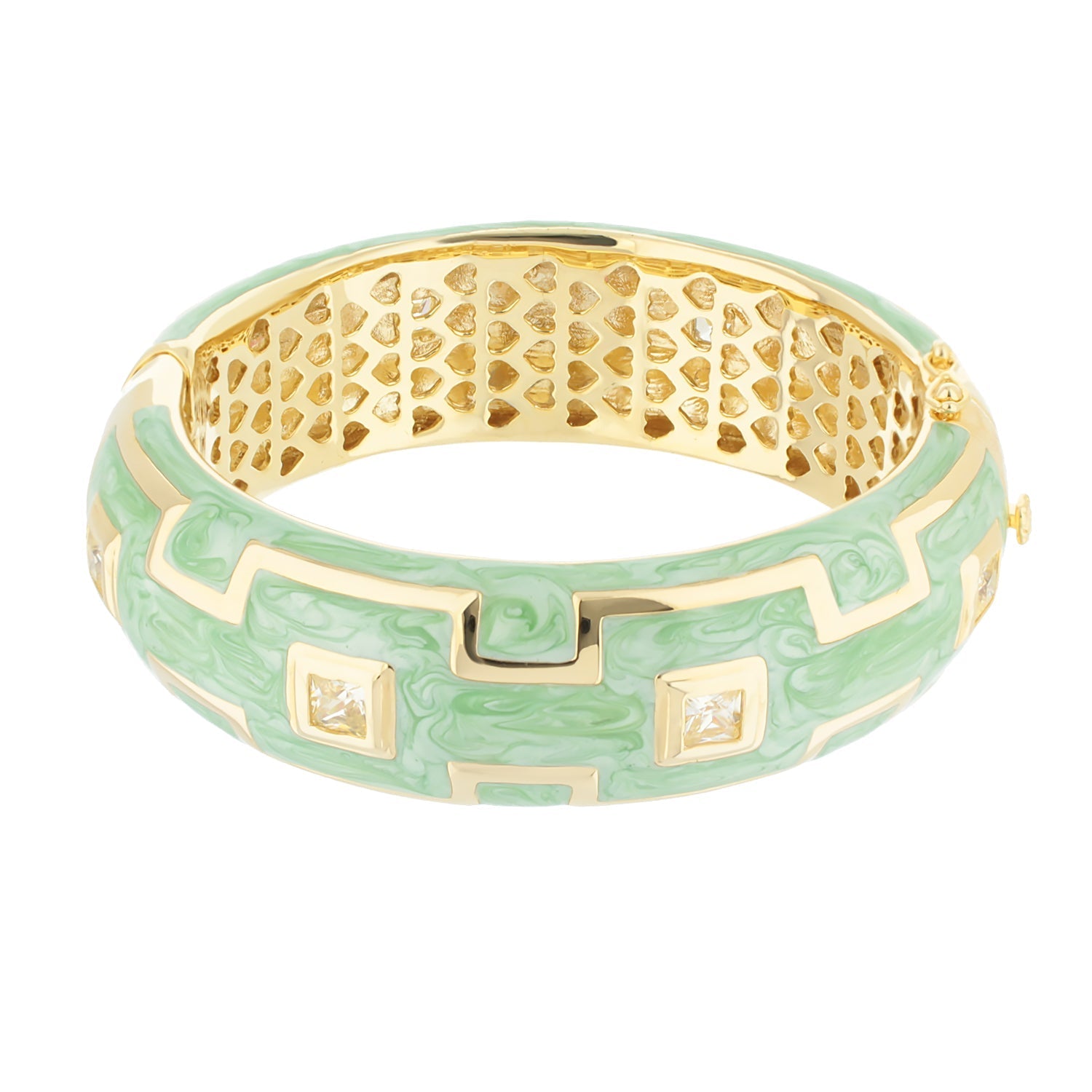 Greek Key Bangle by Lauren G Adams in mint green enamel with gold-tone trim on Tampa Home & Garden Store