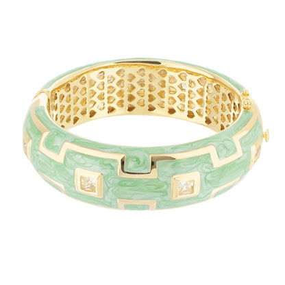 Greek Key Bangle by Lauren G Adams in mint green enamel with gold-tone trim on Tampa Home & Garden Store