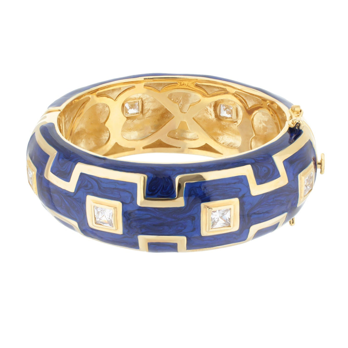 Greek Key Bangle in blue enamel with gold-tone motif and crystals by Lauren G Adams on Tampa Home & Garden Store