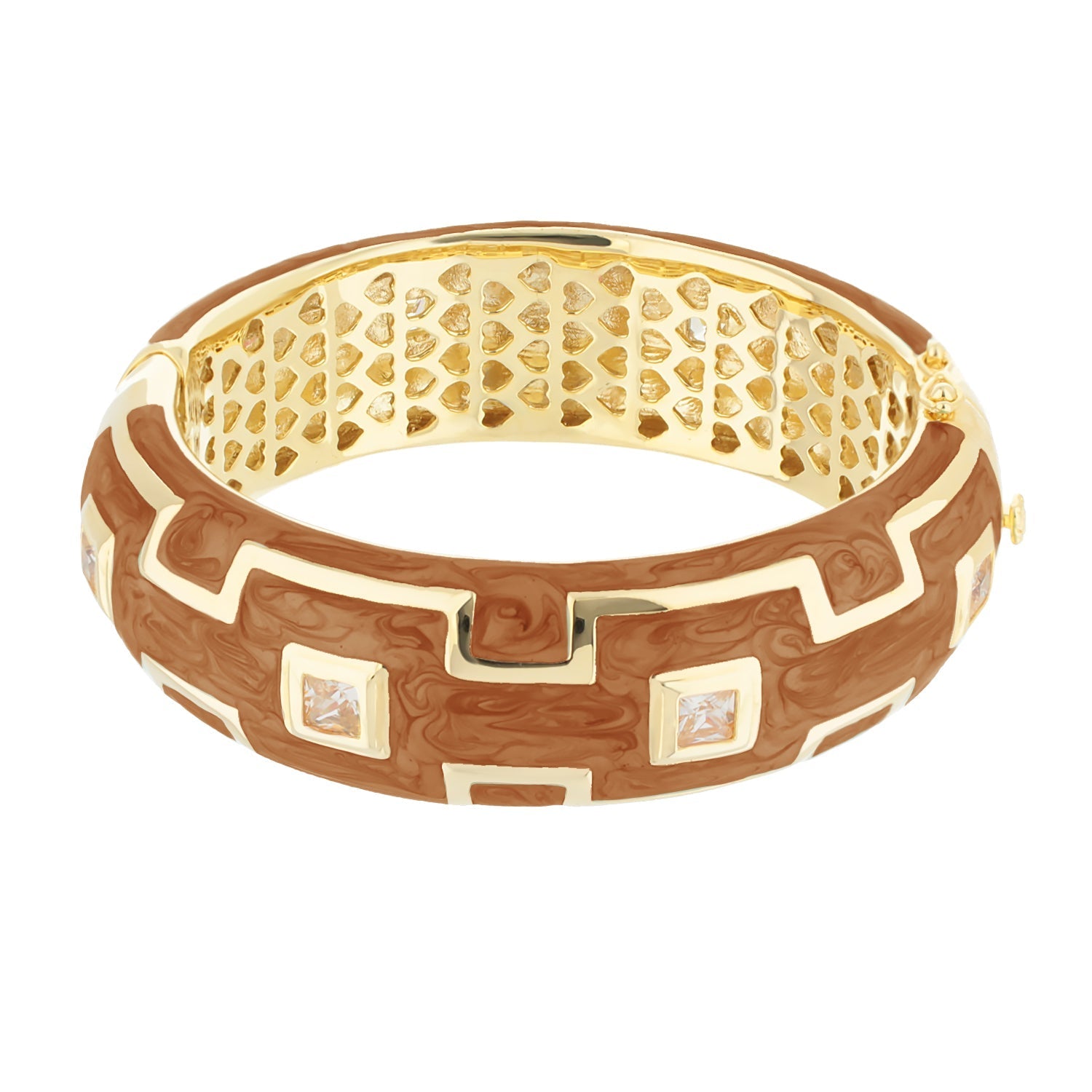 Greek Key Bangle in brown leather with gold-tone motif and crystal accents by Lauren G Adams on Tampa Home & Garden Store