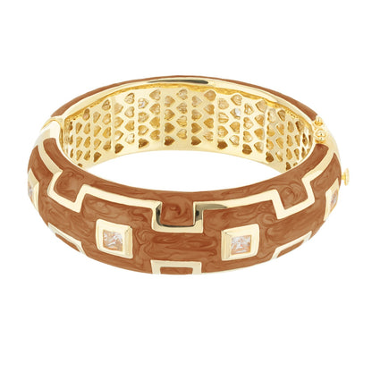 Greek Key Bangle in brown leather with gold-tone motif and crystal accents by Lauren G Adams on Tampa Home & Garden Store