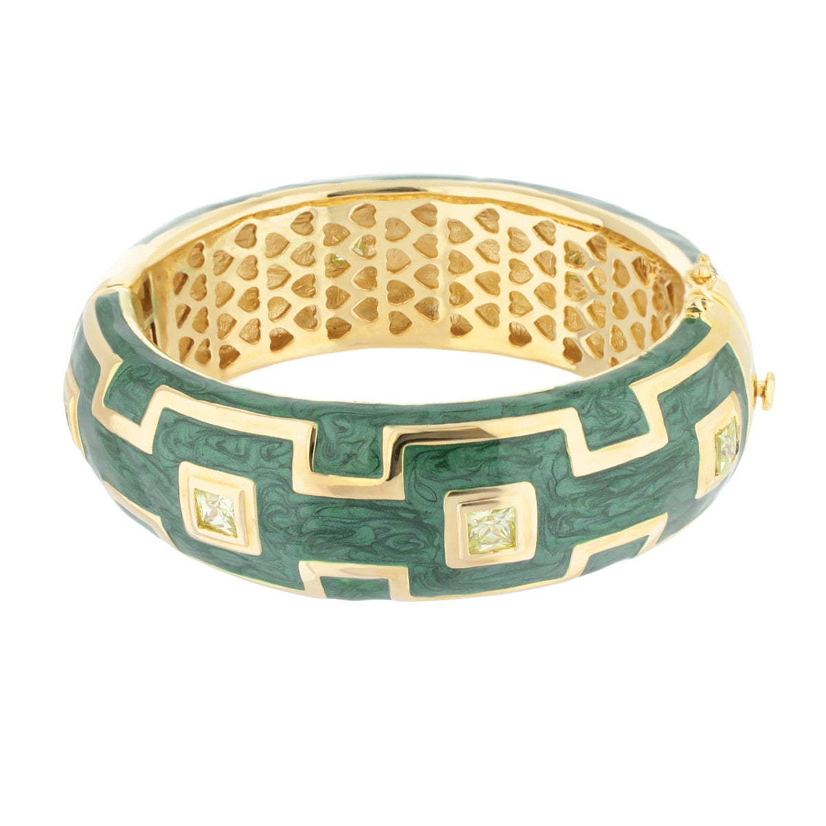 Greek Key Bangle in green enamel with gold-tone edges and square crystal accents by Lauren G Adams on Tampa Home & Garden Store