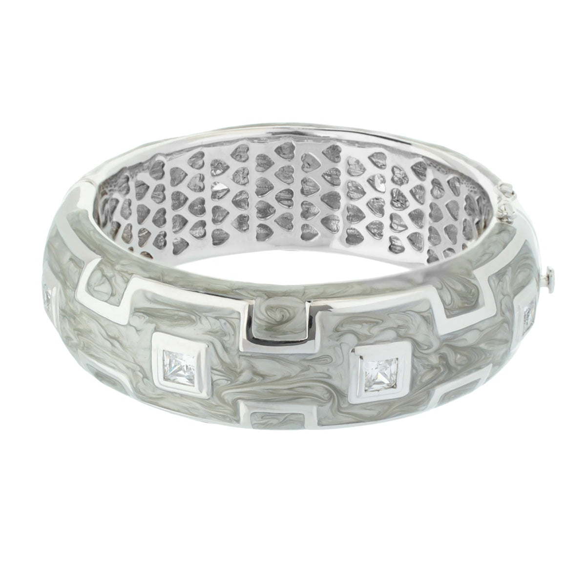 Greek Key Bangle by Lauren G Adams, silver-tone marbled bracelet with square crystal accents on Tampa Home & Garden Store