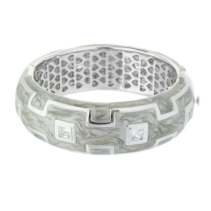 Greek Key Bangle by Lauren G Adams, silver-tone marbled bracelet with square crystal accents on Tampa Home & Garden Store