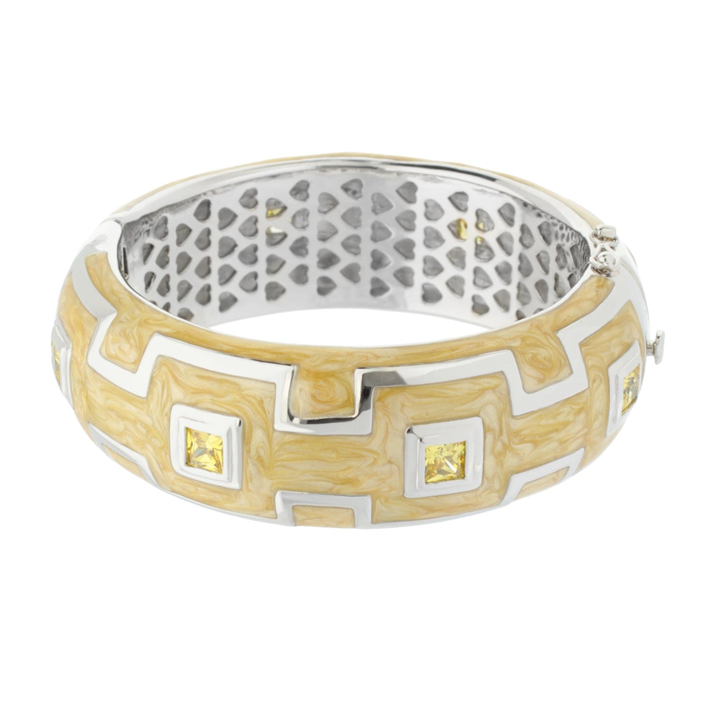 Greek Key Bangle by Lauren G Adams, gold-tone and silver bracelet with yellow gemstones on Tampa Home & Garden Store