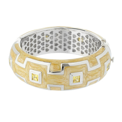 Greek Key Bangle by Lauren G Adams, gold-tone and silver bracelet with yellow gemstones on Tampa Home & Garden Store