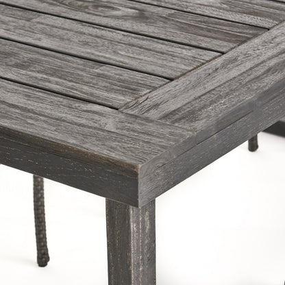 2-Piece Solid Acacia Wood Outdoor Dining Set dark weathered slatted table with sturdy legs on Tampa Home & Garden Store
