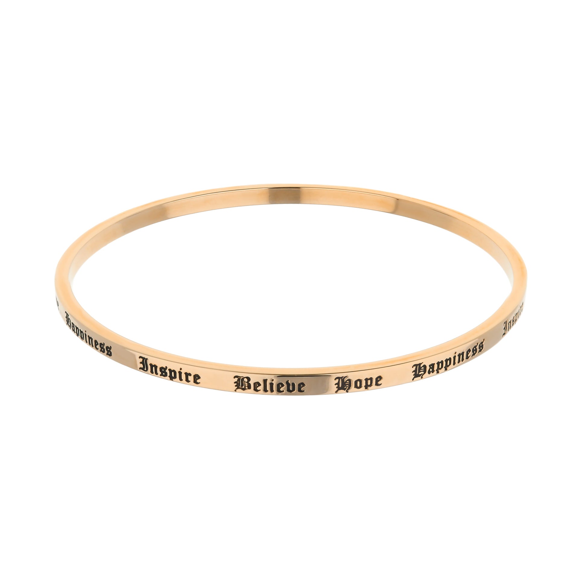 Lolo Non Adjustable Bangle in rose gold with engraved Believe Hope Happiness by Lauren G Adams on Tampa Home & Garden Store
