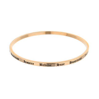 Lolo Non Adjustable Bangle in rose gold with engraved Believe Hope Happiness by Lauren G Adams on Tampa Home & Garden Store