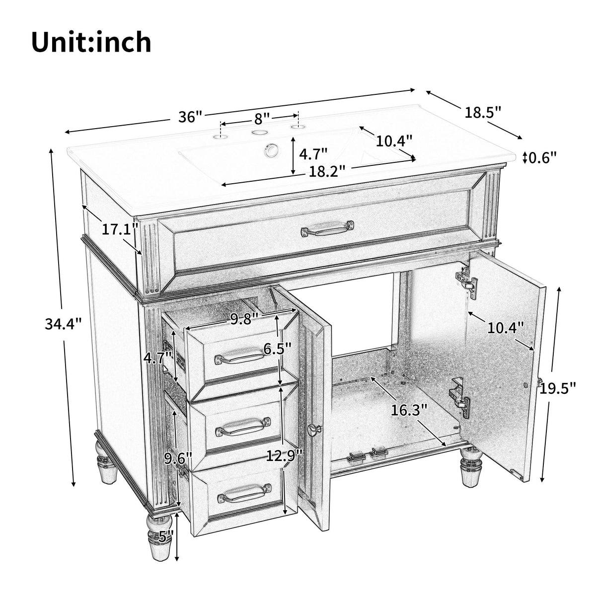 Bathroom vanity with sink and drawers freestanding solid wood cabinet by HouseOfZazla on Tampa Home & Garden Store