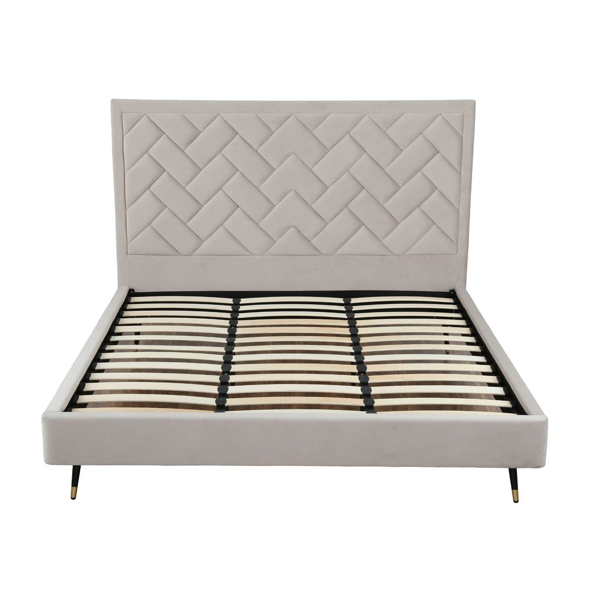 Crosby Bed with Upholstered Headboard in beige fabric and slatted base by HouseOfZazla on Tampa Home & Garden Store