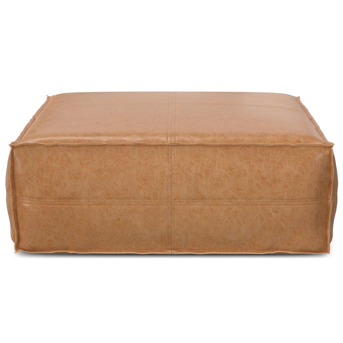 Large square coffee table pouf with vegan leather cover in tan on Tampa Home & Garden Store