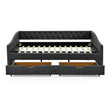 Upholstered Tufted Daybed with Storage Drawers