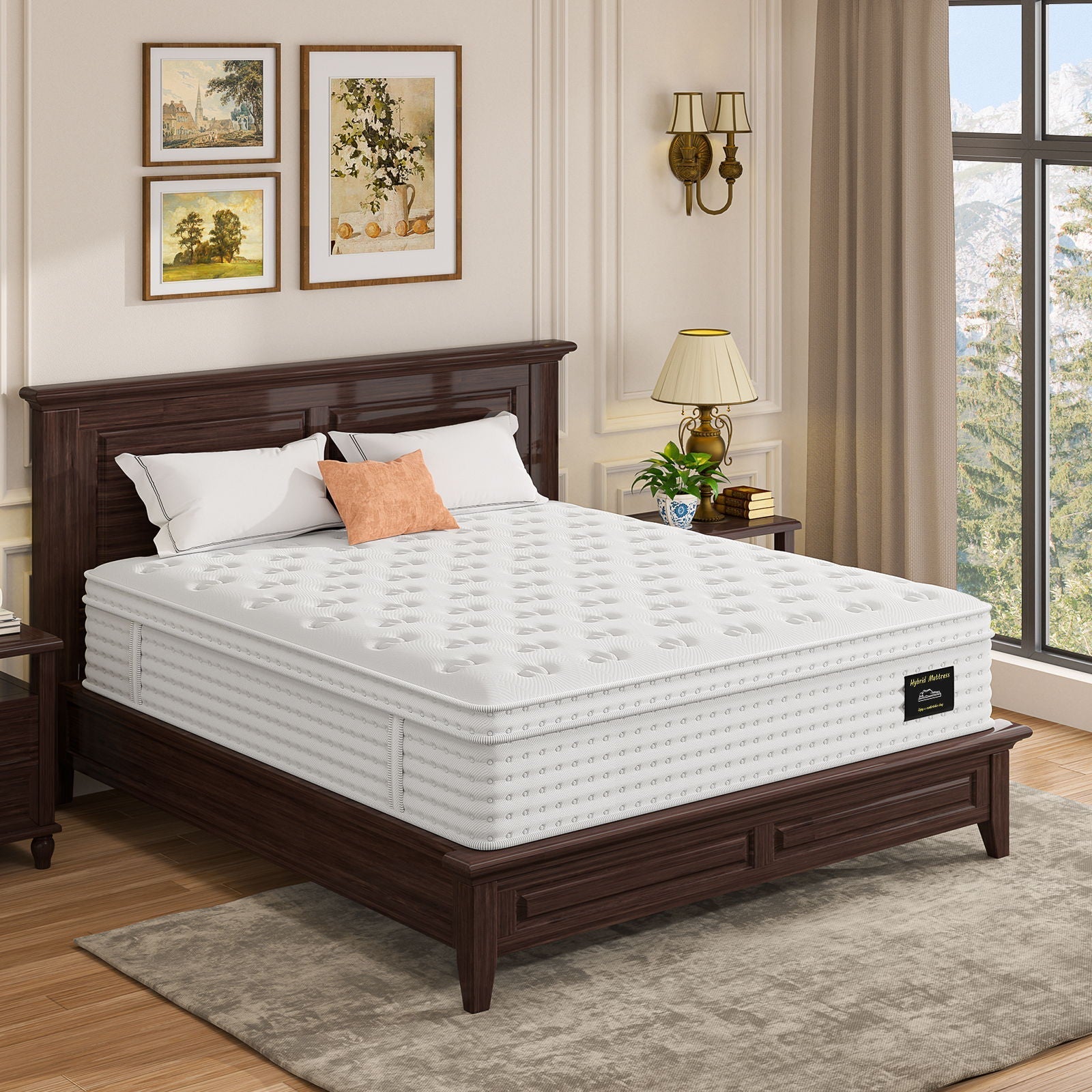 14in hybrid mattress HouseOfZazla with memory foam and pocket springs on dark wood bed on Tampa Home & Garden Store