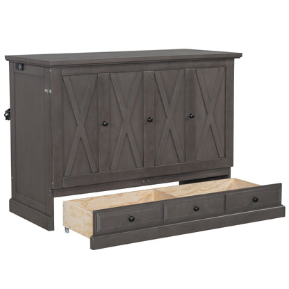 Murphy Bed Chest Cube Cabinet Bed with charging station and large storage drawer in dark gray on Tampa Home & Garden Store