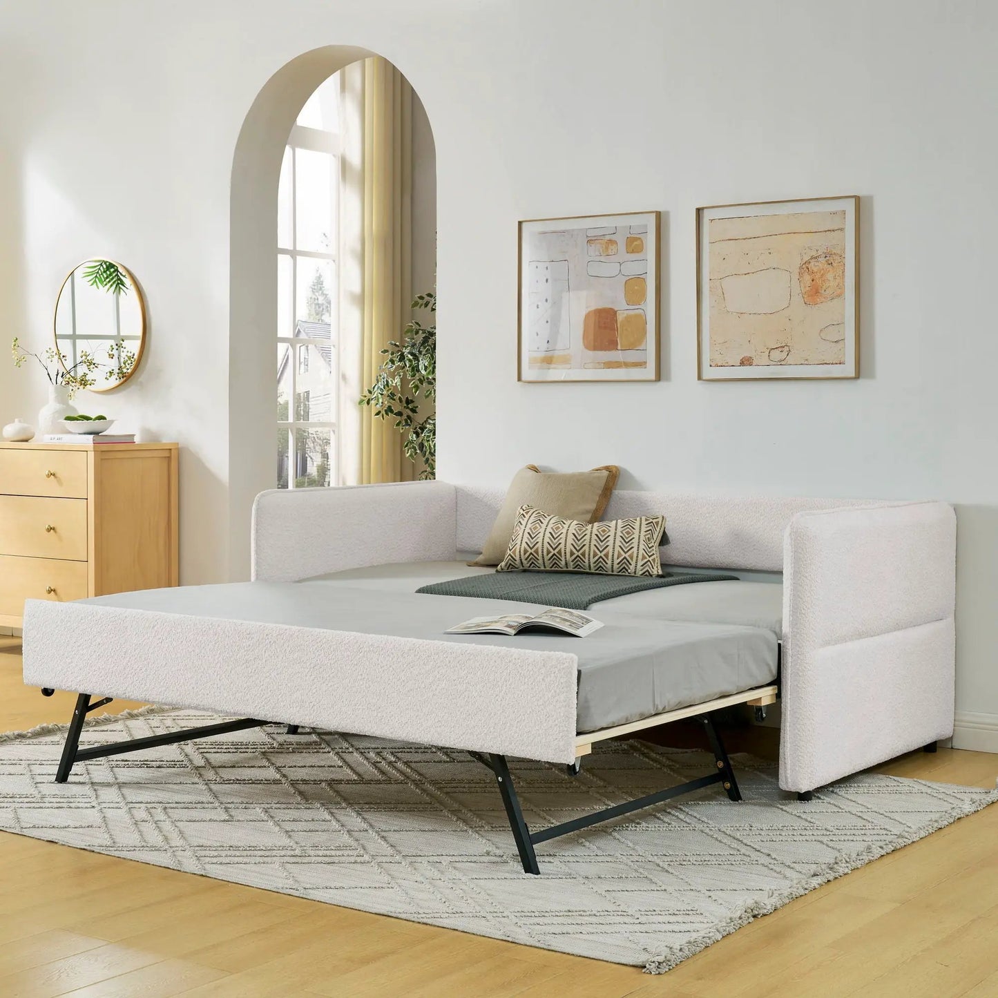 Upholstered Daybed With Pop Up Trundle For Guests