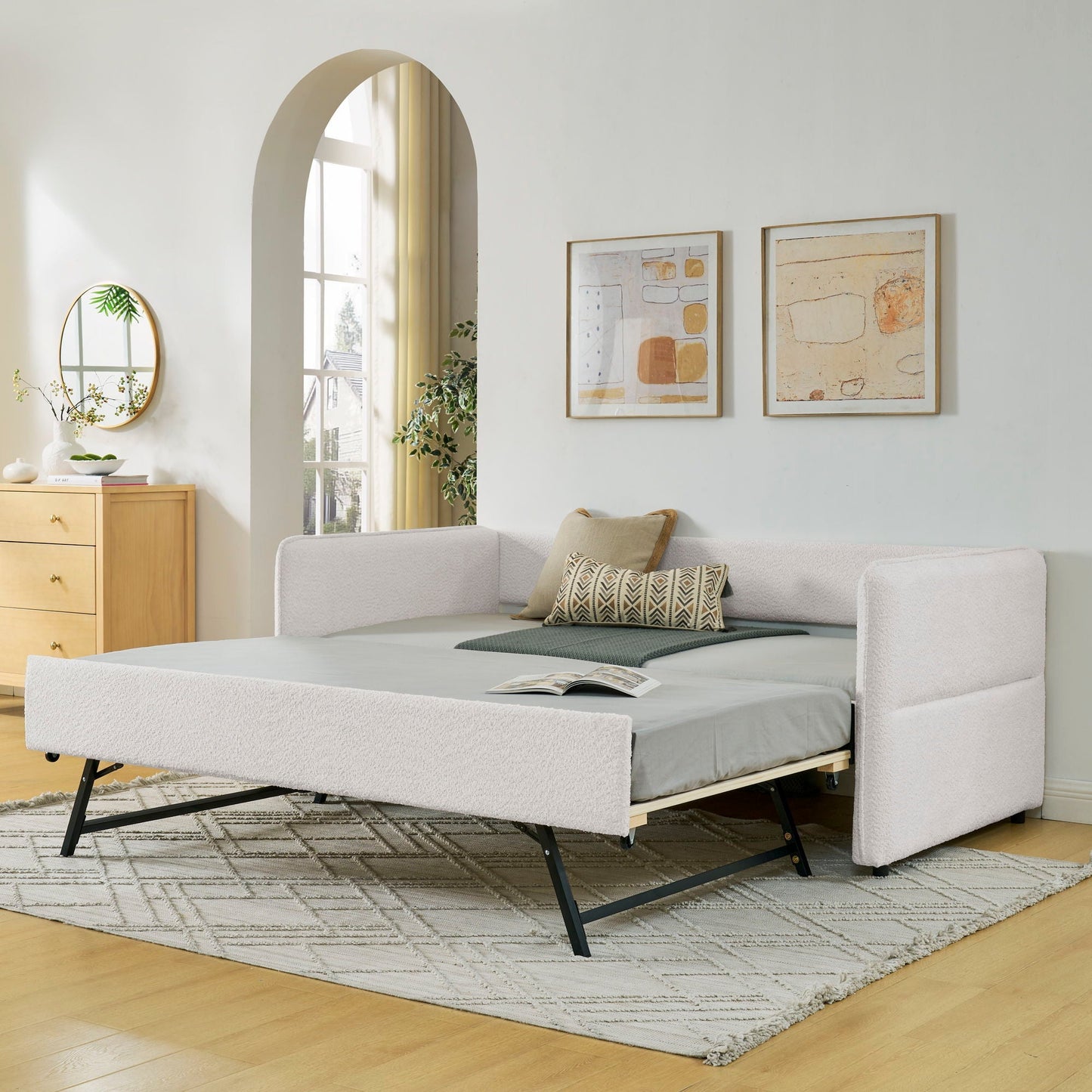 Upholstered Daybed and Pop Up Trundle Frame