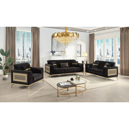 Antigua 2 Piece Living Room Set by HouseOfZazla in black velvet with plush cushions and gold accents on Tampa Home & Garden Store