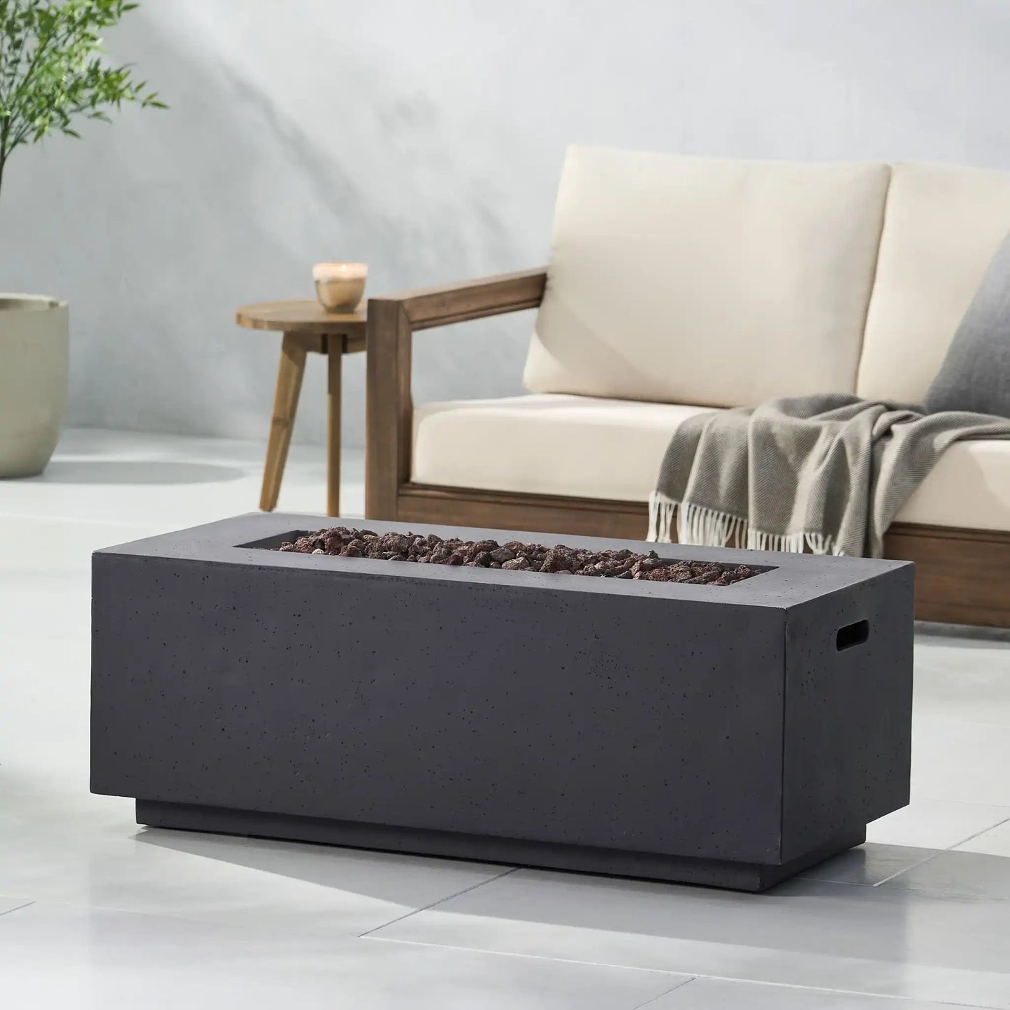 Contemporary Outdoor 40,000 Btu Propane Fire Pit in dark gray concrete on Tampa Home & Garden Store