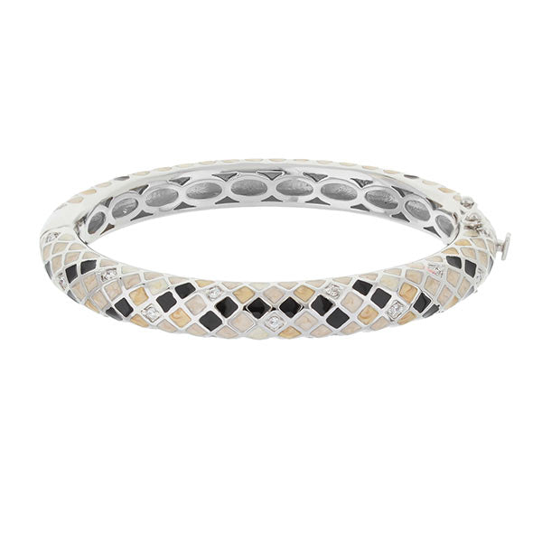 Lauren G Adams Checker Chic Bangle — Diamond Check hinged bracelet in black white beige on Tampa Home & Garden Store
