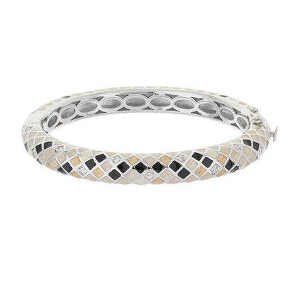 Lauren G Adams Checker Chic Bangle — Diamond Check hinged bracelet in black white beige on Tampa Home & Garden Store