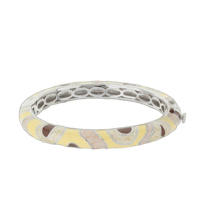 Art Deco Stackable Bangle by Lauren G Adams, hinged safety lock, mosaic yellow beige enamel on Tampa Home & Garden Store