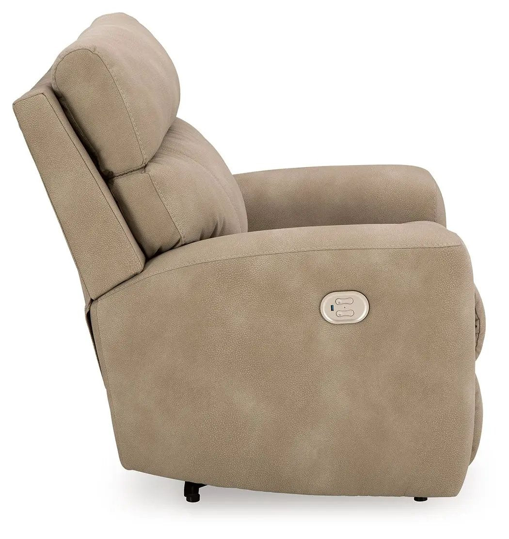 Next-Gen Durapella power recliner with adjustable headrest, beige upholstery on Tampa Home & Garden Store